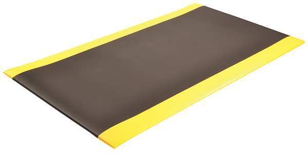 Antifatigue Mat, Black/Yellow, 4 ft. L x 3 ft. W, PVC, Corrugated Surface Pattern, 1/2