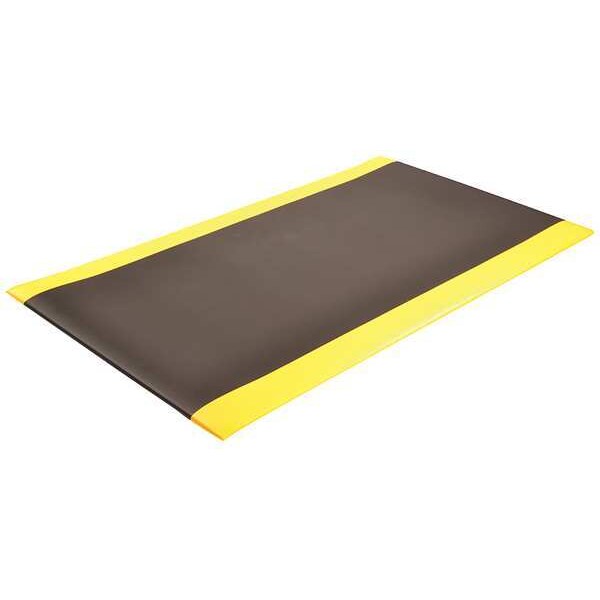 Antifatigue Mat, Black/Yellow, 6 ft. L x 2 ft. W, PVC, Corrugated Surface Pattern, 1/2