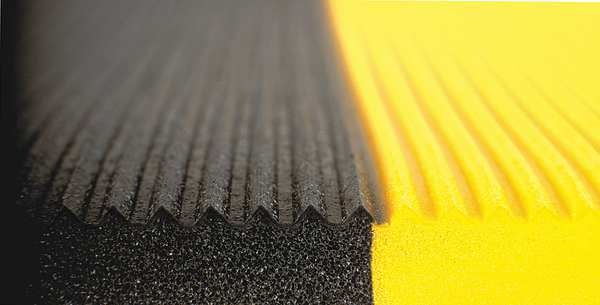 Antifatigue Mat, Black/Yellow, 4 ft. L x 3 ft. W, PVC, Corrugated Surface Pattern, 1/2