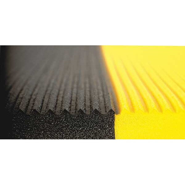 Antifatigue Mat, Black/Yellow, 6 ft. L x 2 ft. W, PVC, Corrugated Surface Pattern, 1/2