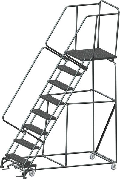 113 in H Steel Rolling Ladder, 8 Steps