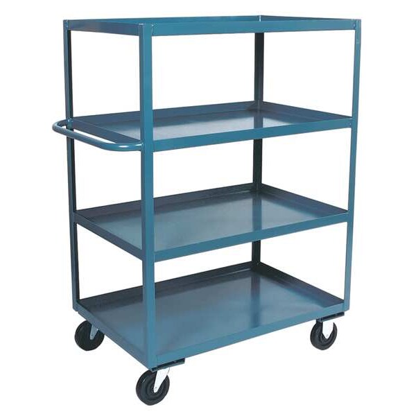 Steel Utility Cart with Lipped Metal Shelves, Flat, 3 Shelves, 3,000 lb