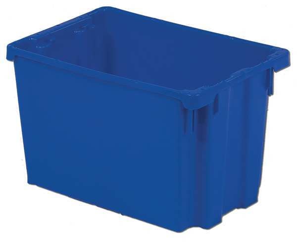 Stack & Nest Container, Blue, Plastic, 19 3/8 in L x 12 7/8 in W x 12 1/8 in H, 70 lb Load Capacity