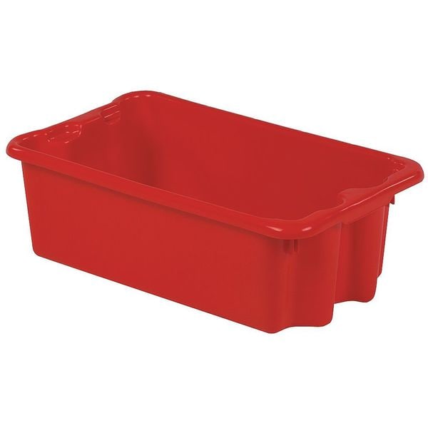 Stack & Nest Bin, Red, Plastic, 24 in L x 14 1/8 in W x 7 7/8 in H, 65 lb Load Capacity