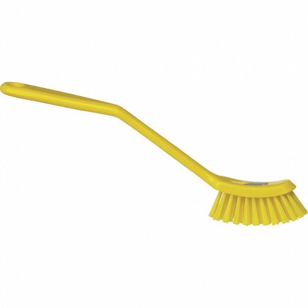 1 in W Scrub Brush, Medium, 8 3/16 in L Handle, 11 in L Brush, Yellow, Plastic, 11 in L Overall