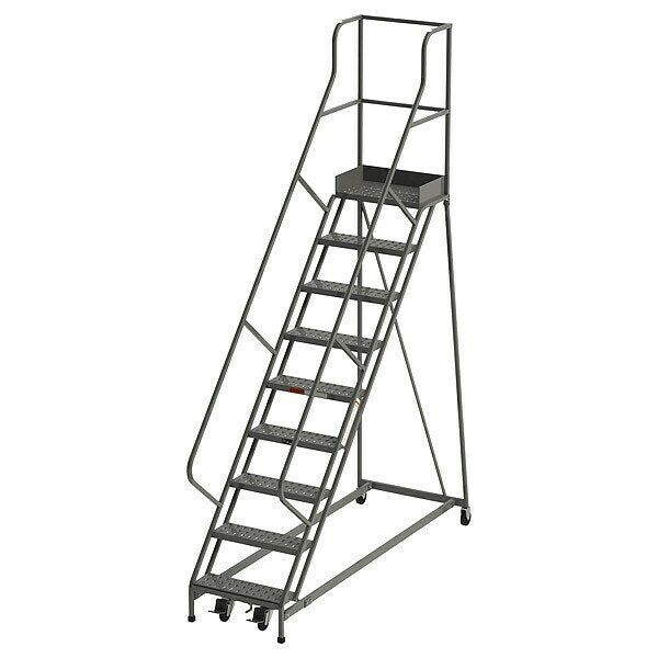 132 in H Steel Rolling Ladder, 9 Steps, 450 lb Load Capacity