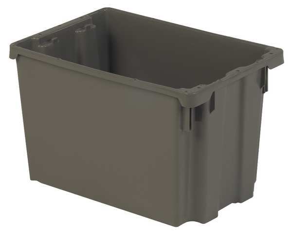 Stack & Nest Bin, Gray, Plastic, 19 3/8 in L x 12 7/8 in W x 12 1/8 in H, 70 lb Load Capacity