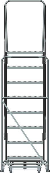 113 in H Steel Rolling Ladder, 8 Steps
