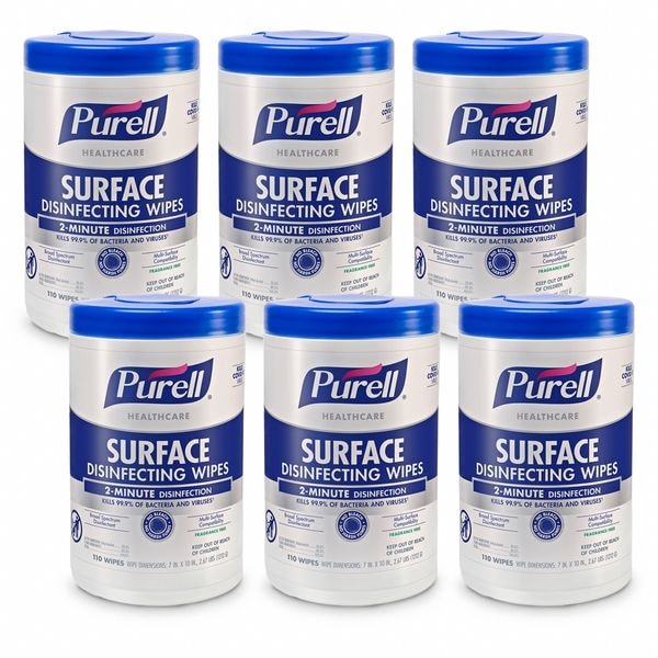 Surface Disinfecting Wipes, Colorless, Light Yellow, Canister, Disinfecting, 10 in L x 7 in W