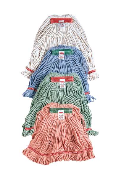 1 in String Wet Mop, 16 oz Dry Wt, Slide On Connection, Looped-End, Red, Cotton/Synthetic