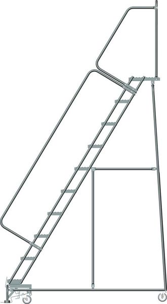 133 in H Steel Rolling Ladder, 10 Steps