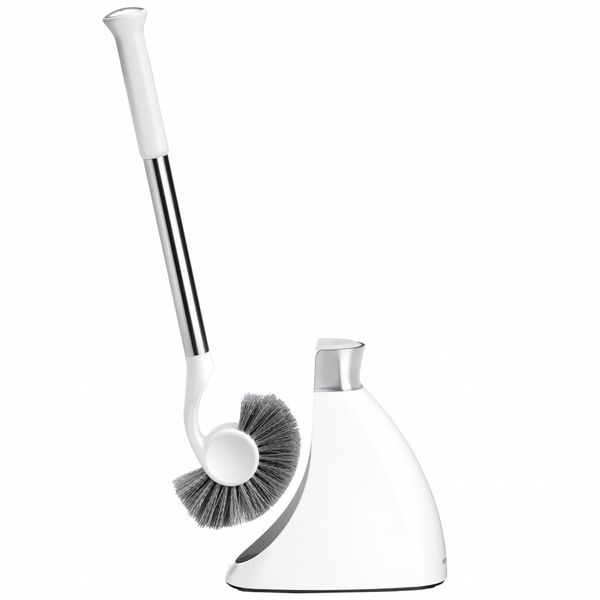 Toilet Brush with Caddy, Stiff, 13 in L Handle, 1 1/2 in L Brush, Gray, Stainless Steel
