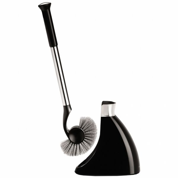 Toilet Brush with Caddy, Stiff, 13 in L Handle, 1 1/2 in L Brush, Gray, Stainless Steel
