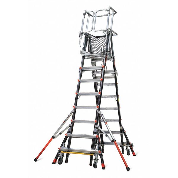 8 to 14 ft Fiberglass Adjustable Safety Cage Platform Stepladder