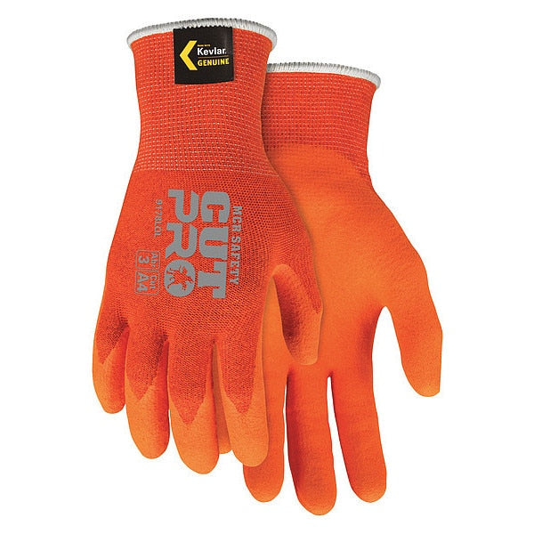 Hi-Vis Cut Resistant Coated Gloves, A4 Cut Level, Foam Latex, S, 1 PR