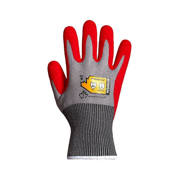 Work Gloves, Nitrile, 3XL, Red/Gray, PR
