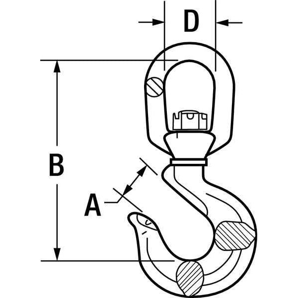 Slip Hook, Alloy Steel, G80,3000 lb.