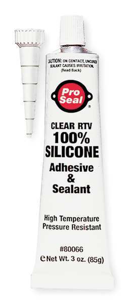 Waterproof RTV Silicone Sealant, 3 oz, Clear, Temp Range -75 to 500 Degrees F