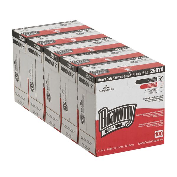 Dry Wipe, Brawny Pro H700, Dispenser Box, Heavy Absorb, 9 in x 16 1/2 in, 100 Sheets, White, 5 Pk