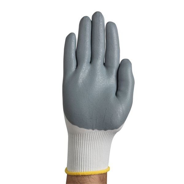Foam Nitrile Coated Gloves, Palm Coverage, White/Gray, XL, PR