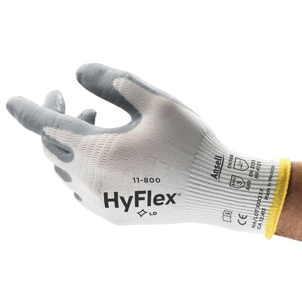 Foam Nitrile Coated Gloves, Palm Coverage, White/Gray, M, PR