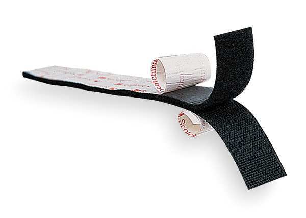 Reclosable Fastener, Rubber Adhesive, 15 ft, 1 in Wd, Black
