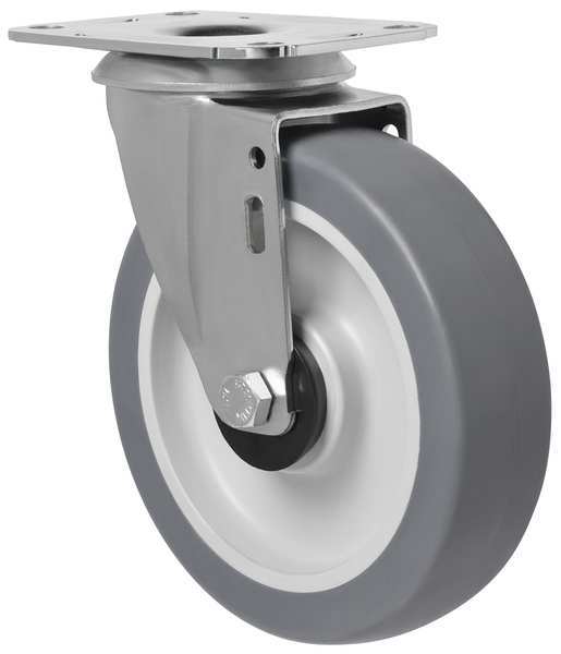 Swivel Plate Caster, Therm Rubber, 5 in, 198 lb.