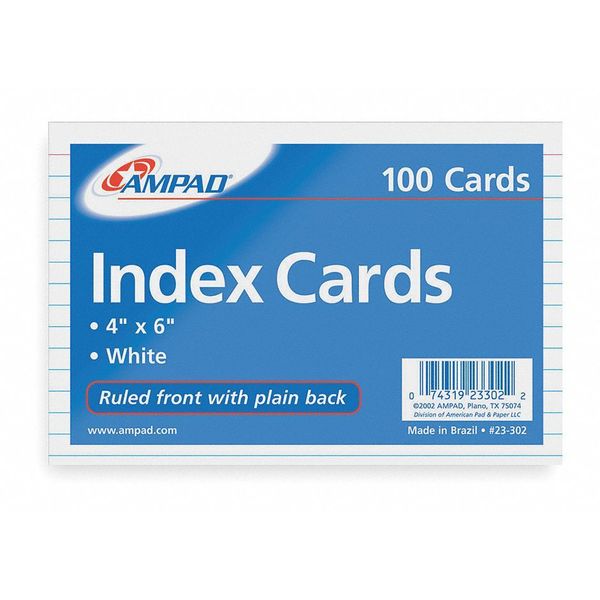 Index Cards, Ruled, 4 x 6In.PK100