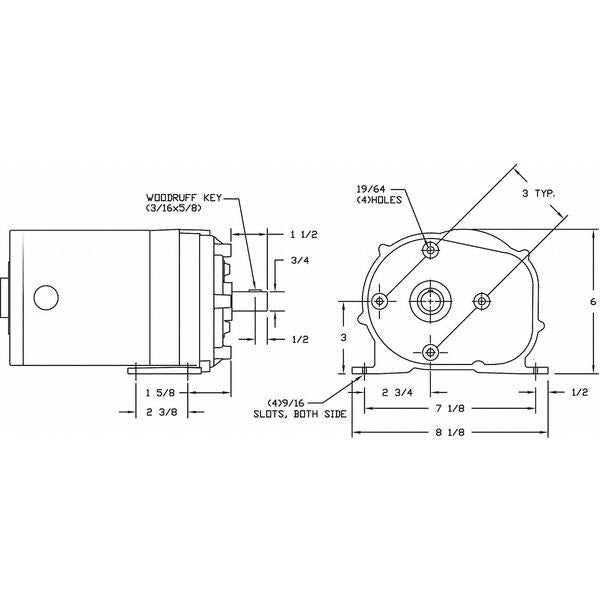 AC Gearmotor, 600.0 in-lb Max. Torque, 6 RPM Nameplate RPM, 115V AC Voltage, 1 Phase