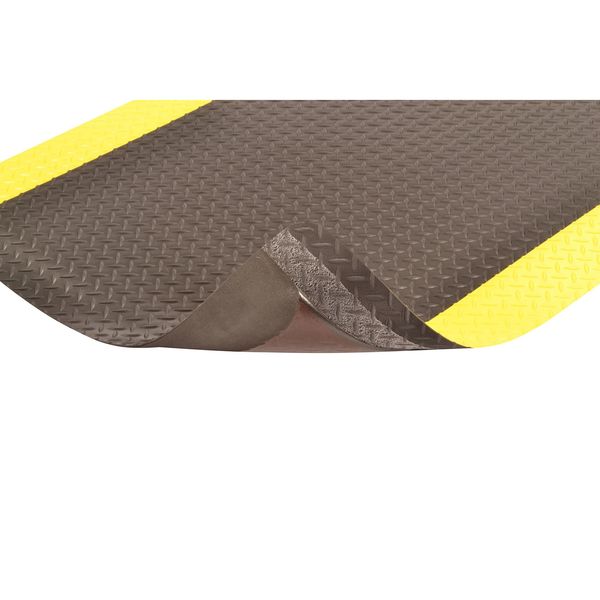 Antifatigue Mat, Diamond Plate, 2 ft x 3 ft, 9/16 in Thick, Black with Yellow Border, Beveled Edge