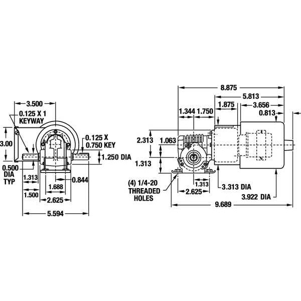 AC Gearmotor, 54 rpm, TEFC, 115/230V