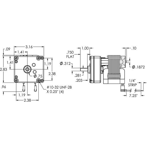 AC Gearmotor, 50.0 in-lb Max. Torque, 1.1 RPM Nameplate RPM, 115V AC Voltage, 1 Phase