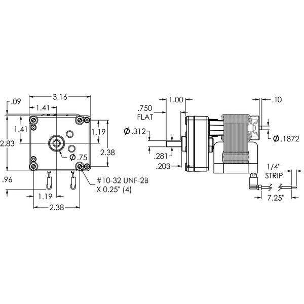AC Gearmotor, 4.7 in-lb Max. Torque, 66 RPM Nameplate RPM, 115V AC Voltage, 1 Phase