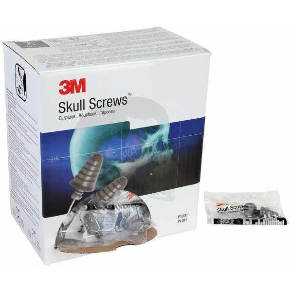 E-A-R Skull Screws, Reusable Corded Earplugs, Cone Shape, Silver, 32 dB NRR, Med, 120 Pairs/Box
