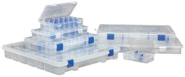 Adjustable Compartment Box with 4 to 6 compartments, Plastic, 1 1/4 in H x 2-5/8 in W