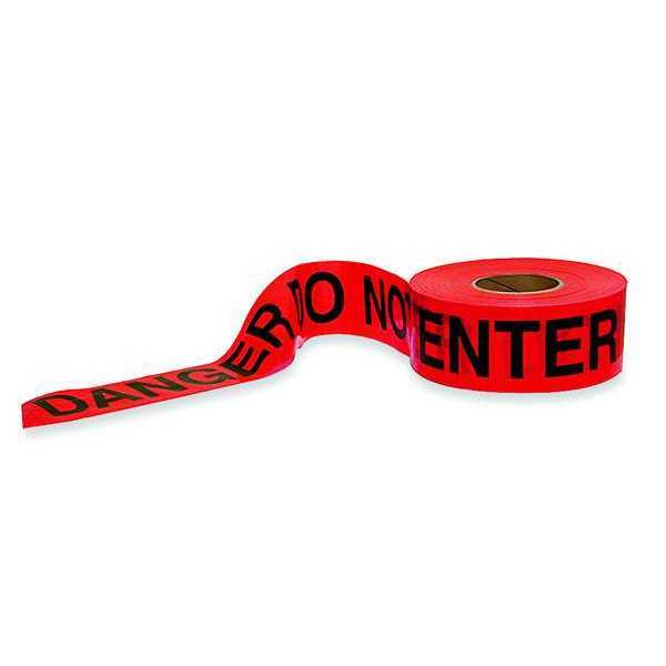Barricade Tape, Danger Do Not Enter, 3 in Wide x 1000 ft Long, Polyethylene, 1.6 mil Thickness