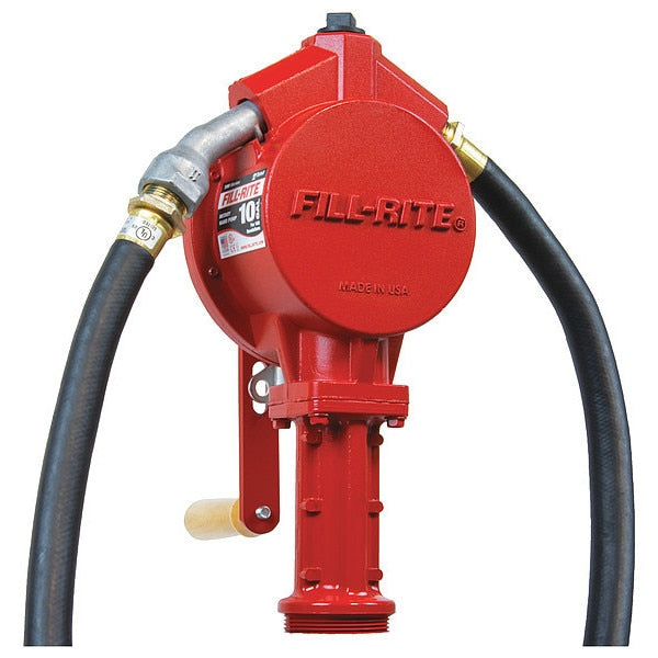 Hand Operated Drum Pump, 3/4 in FNPT, Hose & Nozzle, Bung, Rotary, 10 gal per 100 revolutions