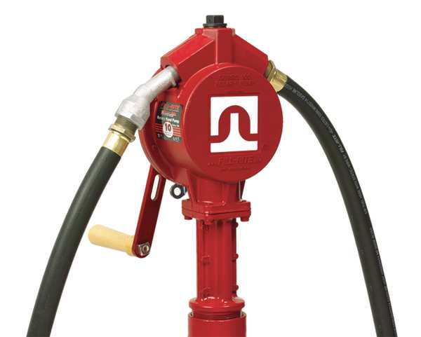 Hand Operated Drum Pump, 3/4 in FNPT, Hose & Nozzle, Bung, Rotary, 10 gal per 100 revolutions
