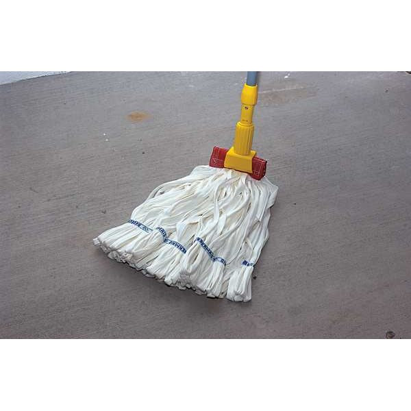 5 in String Wet Mop, 20 oz Dry Wt, Clamp On Connection, Looped-End, White, Cotton/Polyester