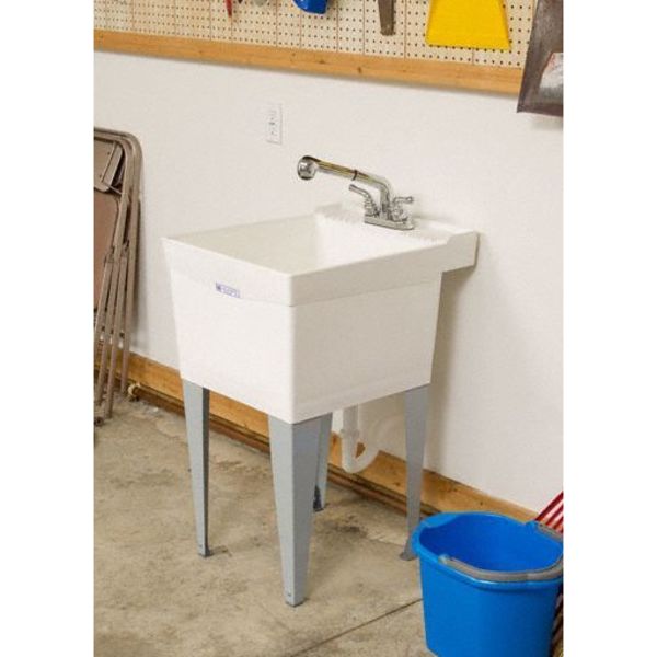 Utility Sink, 34 in H, 20 in W, 24 in L, Floor Mount, 1-1/2 in Drain Opening, Polypropylene, White