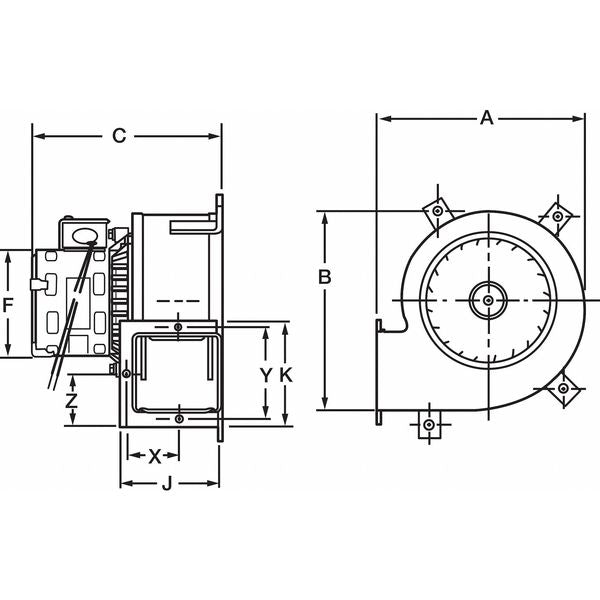 Rectangular OEM Blower, 1700 RPM, 1 Phase, Direct, Rolled Steel