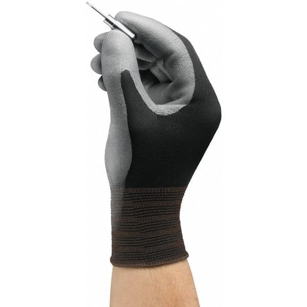 Polyurethane Coated Gloves, Palm Coverage, Black, 6, PR