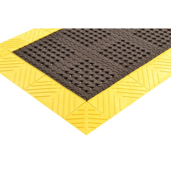 Interlocking Drainage Mat, Black/Yellow, 3 Ft W x 5 Ft L, 1 In Thick