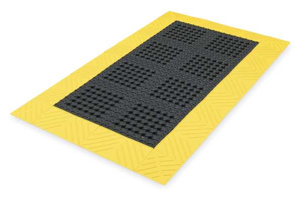 Interlocking Drainage Mat, Black/Yellow, 3 Ft W x 5 Ft L, 1 In Thick