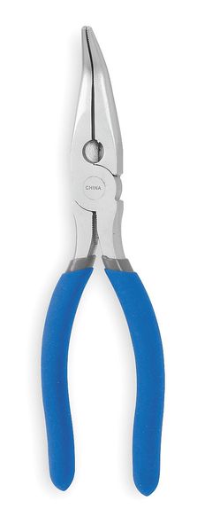 6 1/2 in Bent Long Nose Plier, Side Cutter Dipped Handle