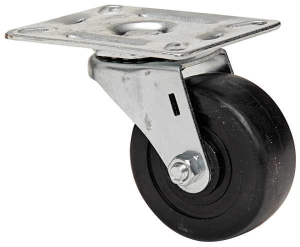 Swivel Plate Caster, Rubber, 3 in., 125 lb.