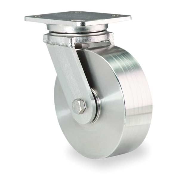 Plate Caster, Swivel, SS, 6 in., 1200 lb., Slvr
