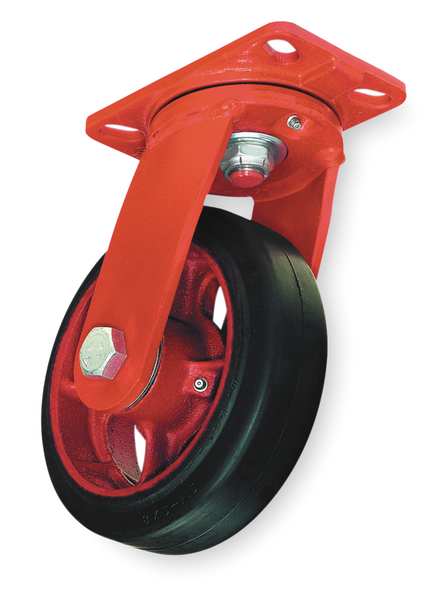 Plate Caster, Swivel, Rubber, 10 in., 790 lb., Blk