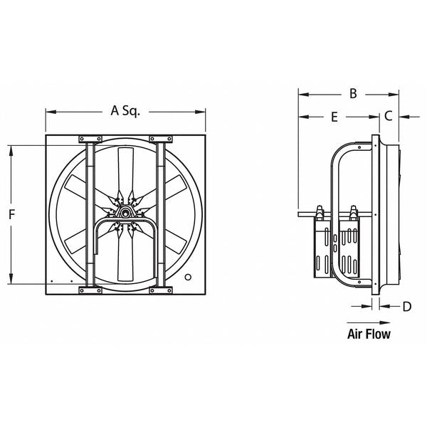 Standard Duty Exhaust Fan with Motor and Drive Package, 24 in Blade Dia, 115/208-230V AC, 1/4 hp