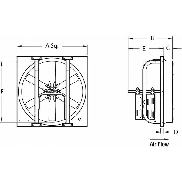 Standard Duty Exhaust Fan with Motor and Drive Package, 20 in Blade Dia, 115/208-230V AC, 1/2 hp